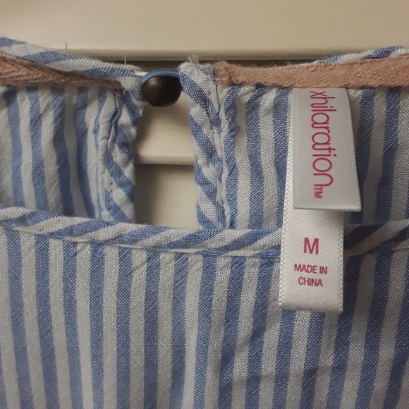 Blue Striped Embroidered Boho Flowy Top M - Picture 6 of 8